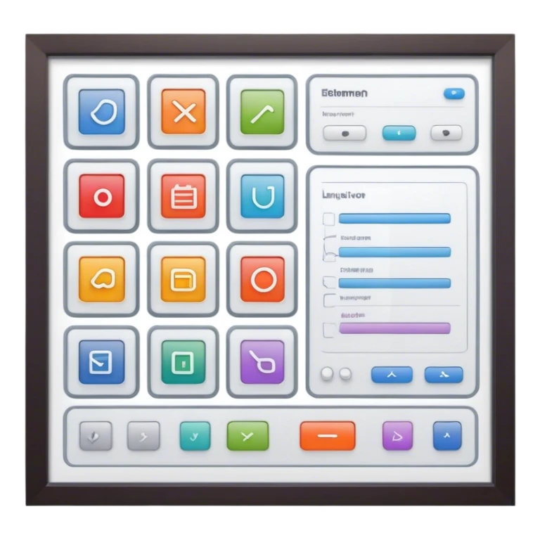 Create an emoji for UX/UI design. Show wireframe sketches or design mockups with interface elements like buttons, sliders, and icons, symbolizing the design process. Use modern, professional colors. Do not include any emojis or smiley faces. Make the background transparent. sticker