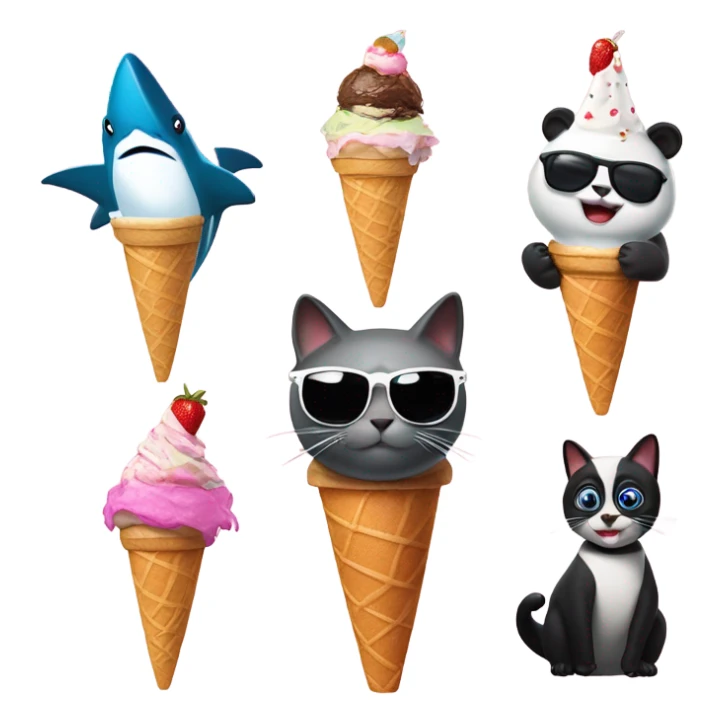 Shark with a top hat panda, eating ice cream cat with sunglasses ￼ sticker