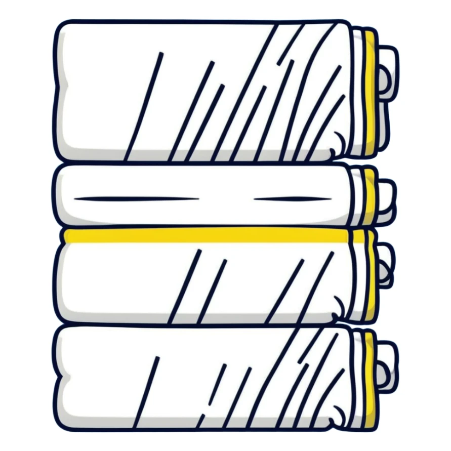 a yellow and ivory horizontal striped cozy towel, partially rolled sticker
