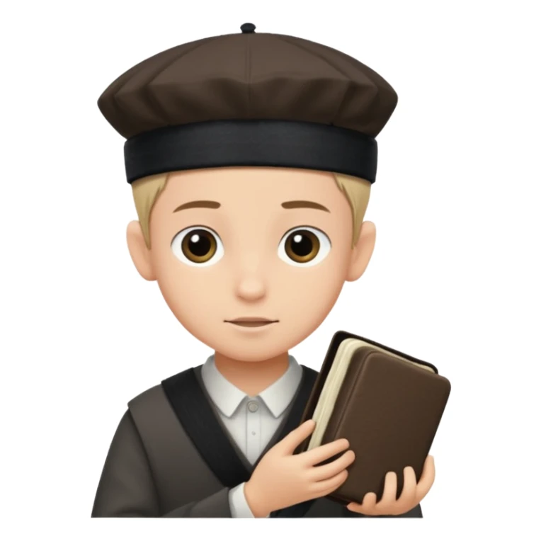 a boy with kippa and not a hat putting on tefillin sticker
