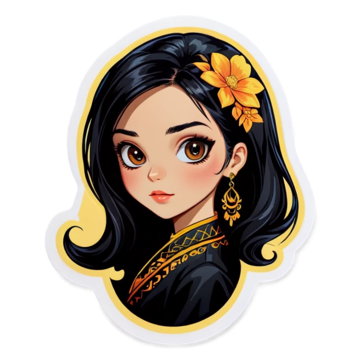 girl with black hair jewelry sticker