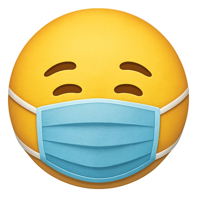 yellow face with medical mask emoji, digital illustration, no background sticker