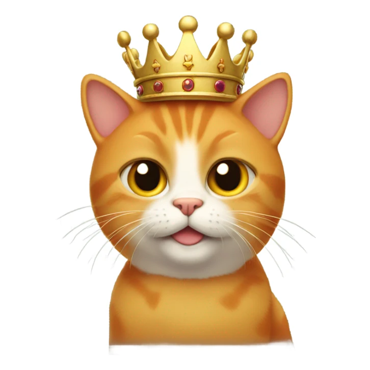 a small orange cat with a mustache and a king crown sticker