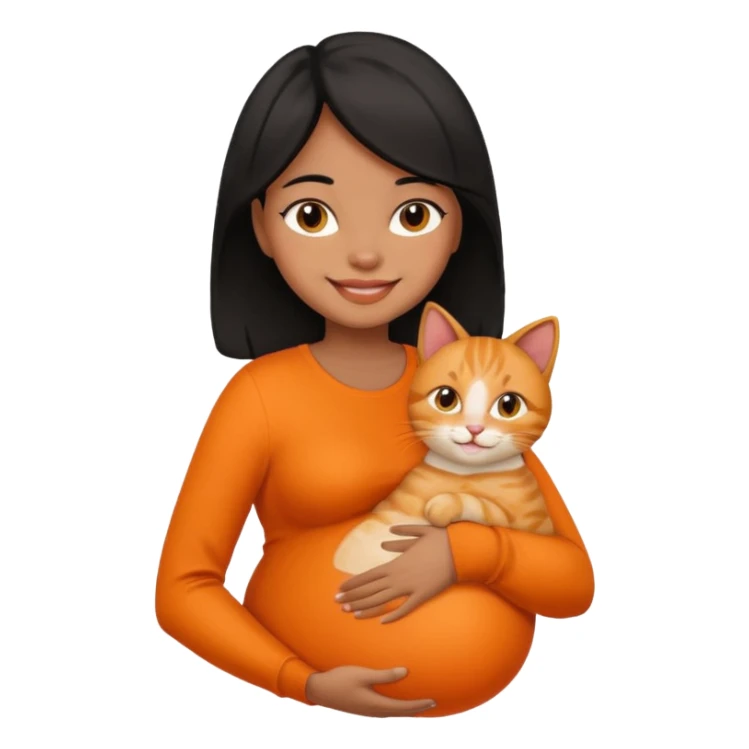 pregnant black hair woman with orange cat sticker