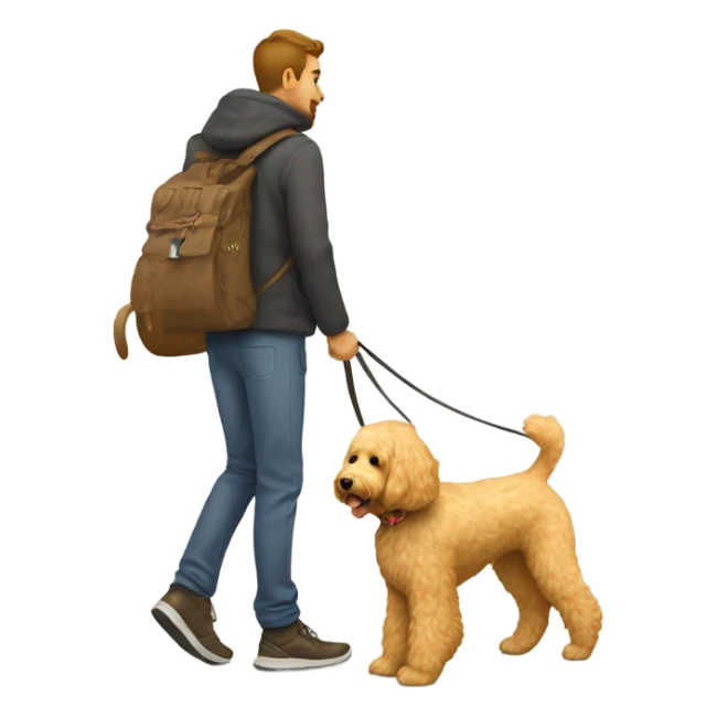 Golden doodle with his blonde male owner for a walk sticker