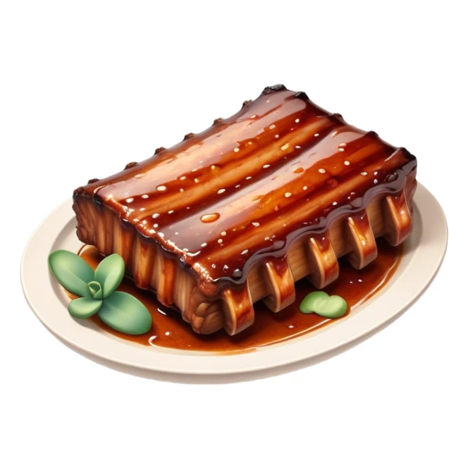Cinematic Realistic Barbeque Ribs Dish Emoji, depicted as succulent, slow-cooked ribs with a sticky smoky glaze rendered with rich textures and dynamic, appetizing lighting. sticker