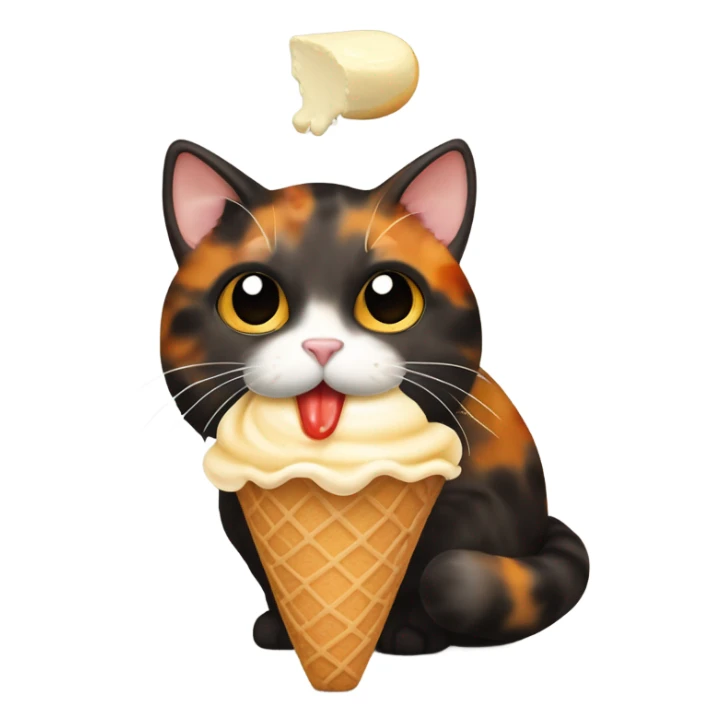 Cute fat tortoiseshell cat eating ice cream sticker