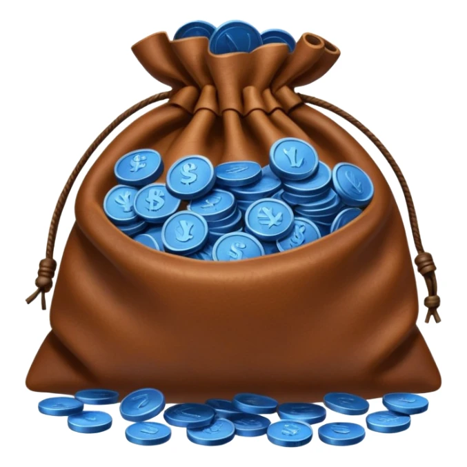 brown money bag of blue coins sticker