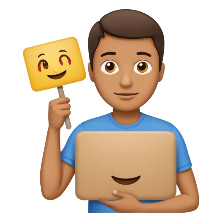 astounded man holding a sign that says 'wat da', emoji style sticker