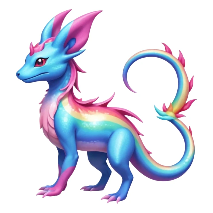 Shiny Sparkly beautiful gorgeous ethereal Rainbow Scaley Exotic Salandit-Aurorus-Sylveon-Suicune-Fakémon-hybrid-creature (full body) sticker