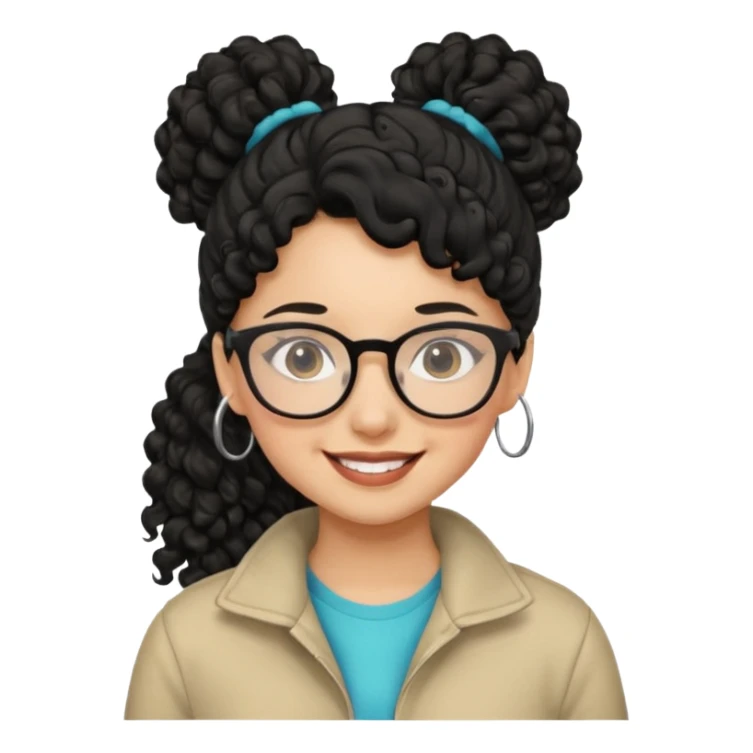 hija con gafas y cabello rizos de color negro con una cola de caballo alta sticker