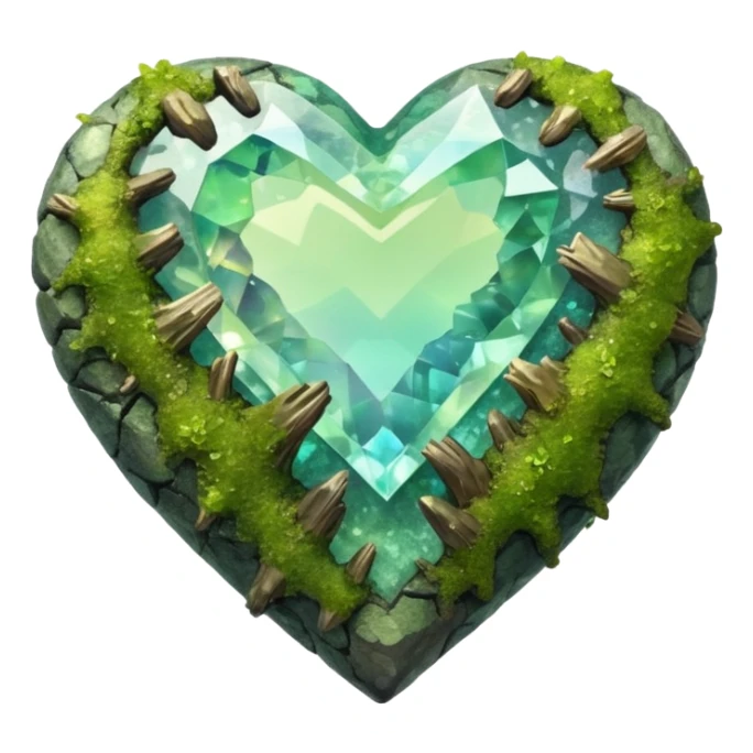 mossy heart shaped natural opalescent crystal rock sticker
