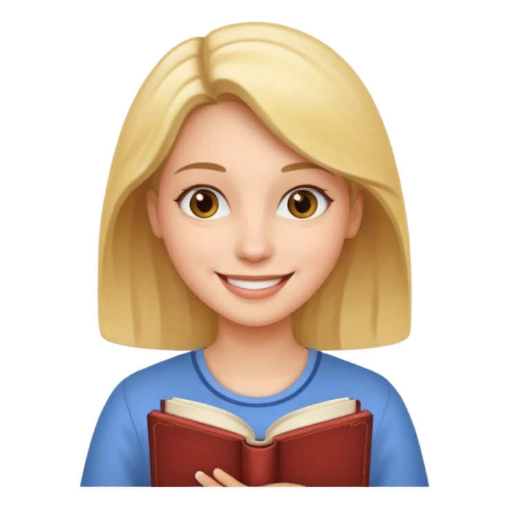 a woman holding a book sticker