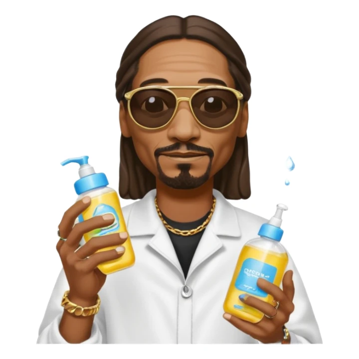 Snoop Dogg with sunglasses holding baby oil sticker