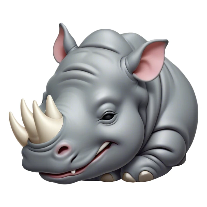 Meme-Worthy Cute Sleeping Rhinoceros Portrait Emoji, Head resting peacefully with a contented smile, showcasing a massive, robust build and a luxuriously soft slate-gray hide, eyes shut in a serene, restful nap, Simplified yet hilariously adorable features, highly detailed, glowing with a soft, drowsy light, high shine, relaxed and utterly lovable, stylized with an air of playful laziness, bright and heartwarming, soft glowing outline, capturing the essence of a comically sleepy rhinoceros, so meme-worthy it feels like it could instantly become the next viral sensation of adorable slumber! sticker