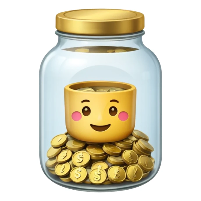 tip jar emoji style, simple with cash and coins lid open sticker