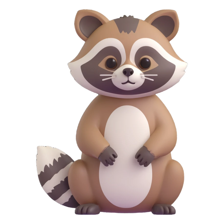 3D raccoon, full body, cute, detailed fur, neutral pose sticker