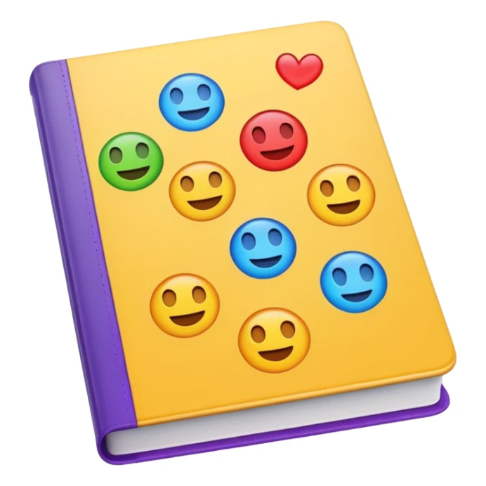 A textbook with emoji words on the cover sticker