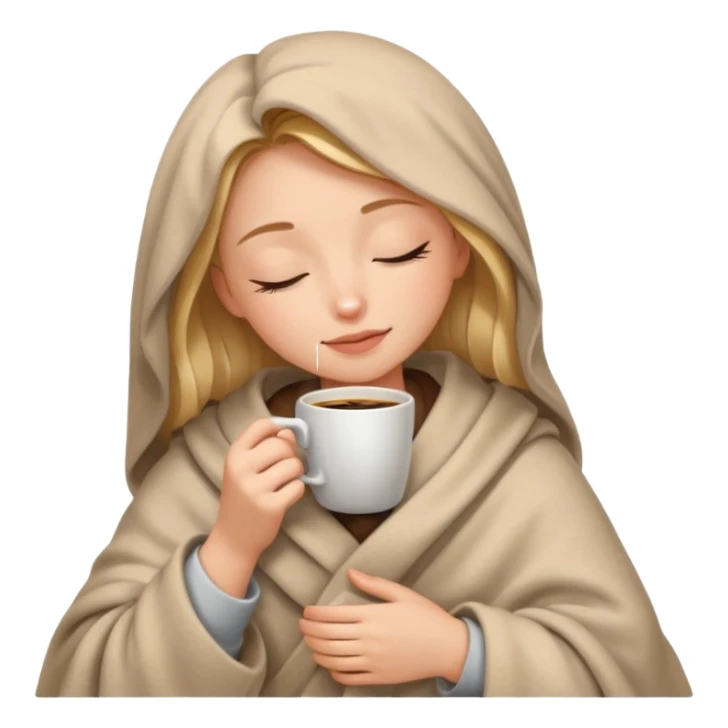 Girl inside a blanket sipping coffee eyes closed sticker