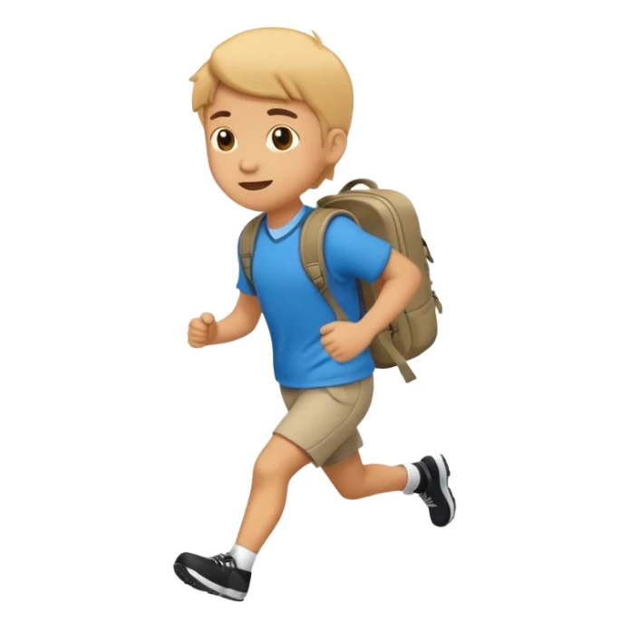 An emoji of a running schoolboy with a backpack, in a simplified, vector-like style similar to common emojis. Focus on clear silhouette and dynamic pose. sticker