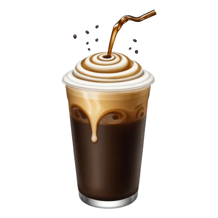 Trippy space background with a floating cup of cold coffee sticker