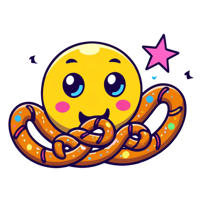 totally unhinged face with laser beams shooting from hypnotic swirling eyes, impossibly long spotted tongue twisted into a pretzel shape swinging violently, face half-melted, head exploding with confetti, glitter and stars flying everywhere sticker