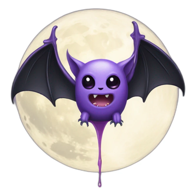 purple black vampire bat wings flying in front of large dripping grey crescent moon sticker