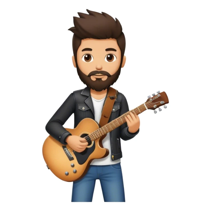 A rocker brunette boy with a beard a guitar sticker