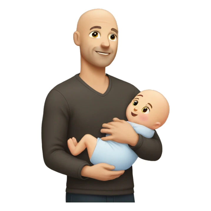 bald man with baby in his arms sticker