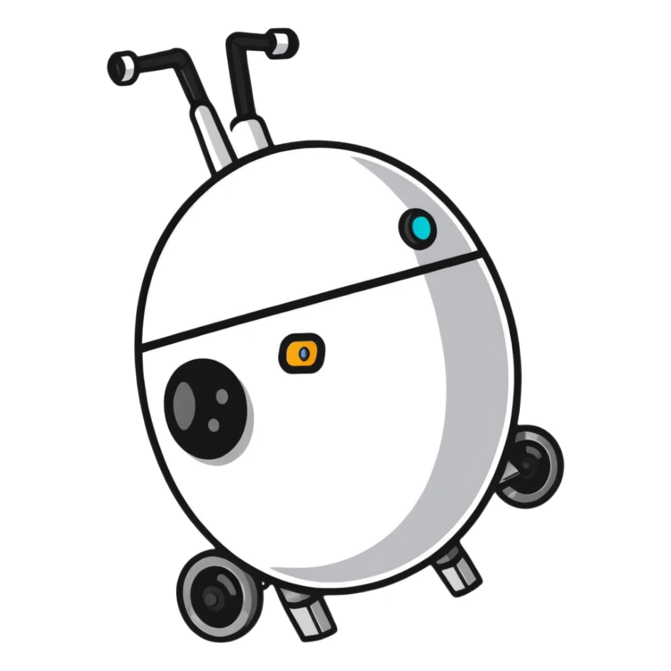 polished minimalistic perfectly round steel robot face, simple clean design sticker
