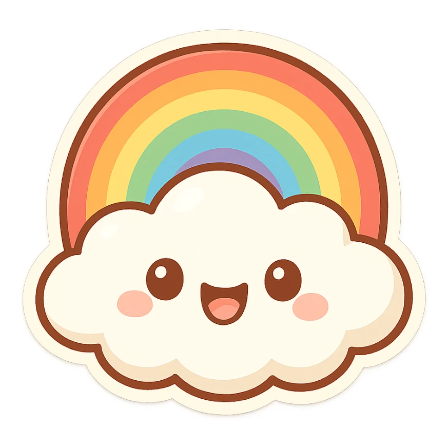 chibi sticker-style rainbow cloud, cute and exaggerated sticker