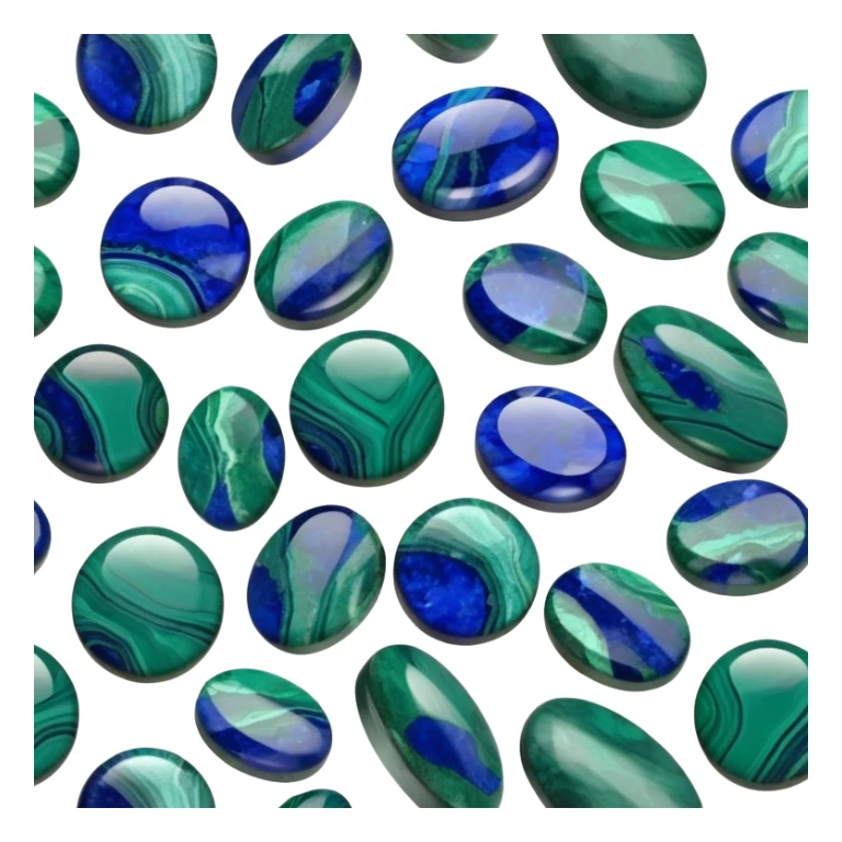 Round cabochon gemstone with blue azurite and green malachite mixed patterns and high polish sticker