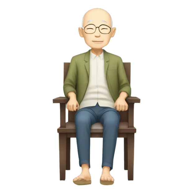 elderly man of Japanese ethnicity, bald, toothless and sleeping sitting up sticker