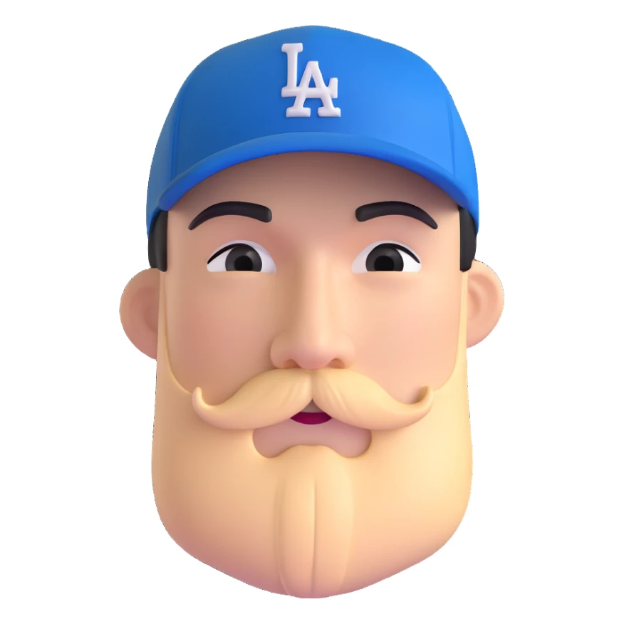 Mexican person with mustache, wearing an LA Dodgers cap sticker
