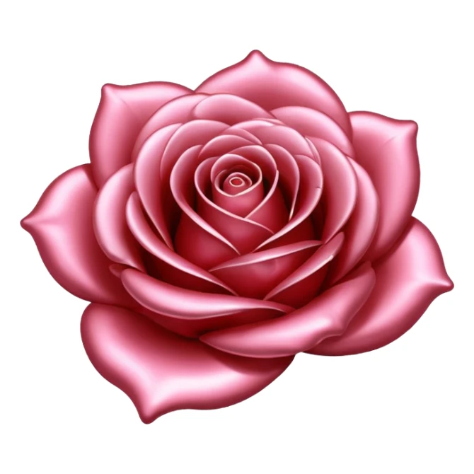 A rose emoji made of liquid silver metal minimalistic iOS emoji style, centered sticker