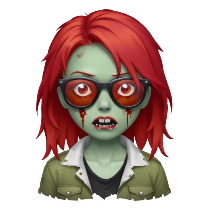 Zombie girl with red hair and sun glasses face sticker