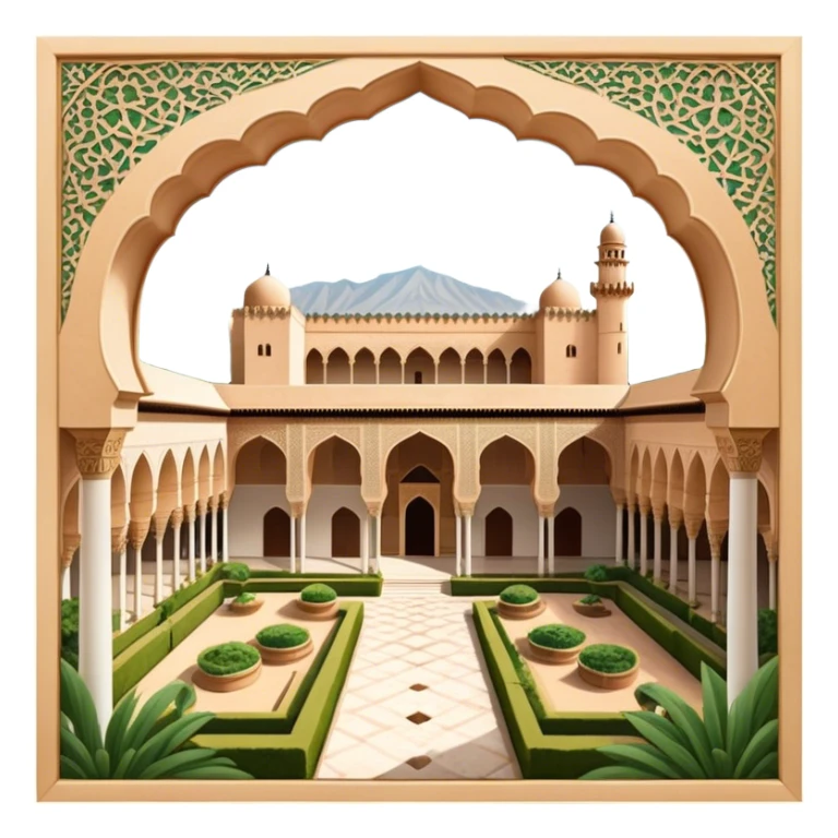 ​Cinematic Realistic Alhambra, depicted as a panoramic, zoomed-out view of the entire majestic Moorish palace complex with intricate arches, expansive courtyards, and lush gardens, bathed in soft golden lighting that highlights its opulent historical beauty, sticker
