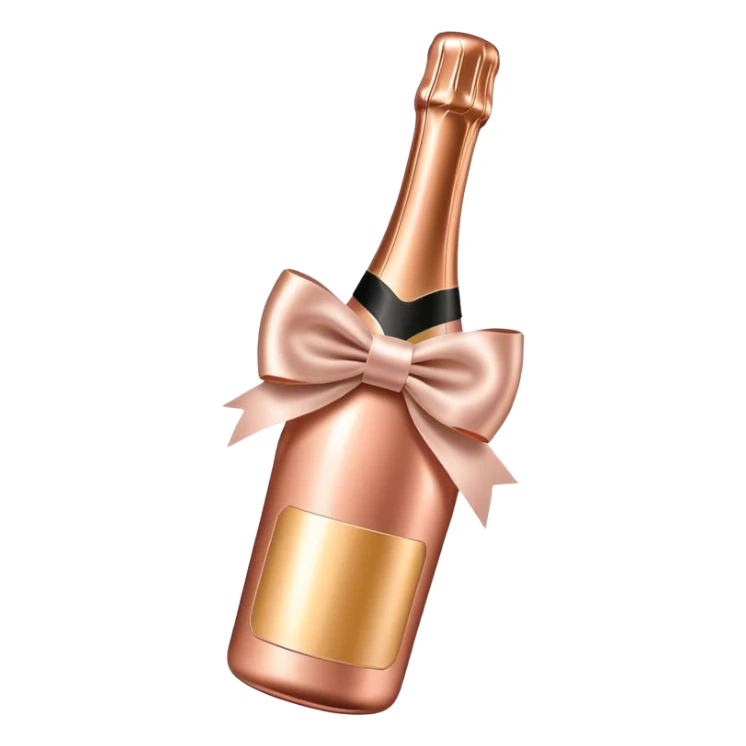Rose gold champagne bottle with satin bow sticker