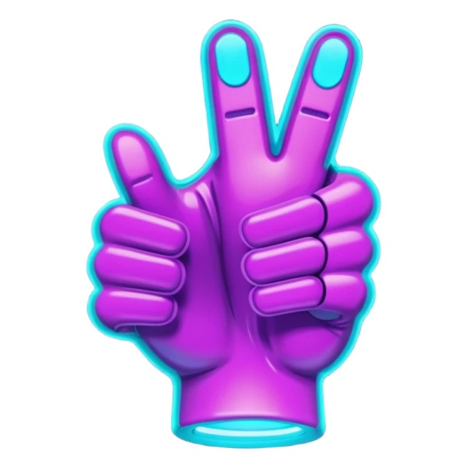 futuristic glowing thumbs up, neon purple and cyan light, dark background, digital tech style sticker