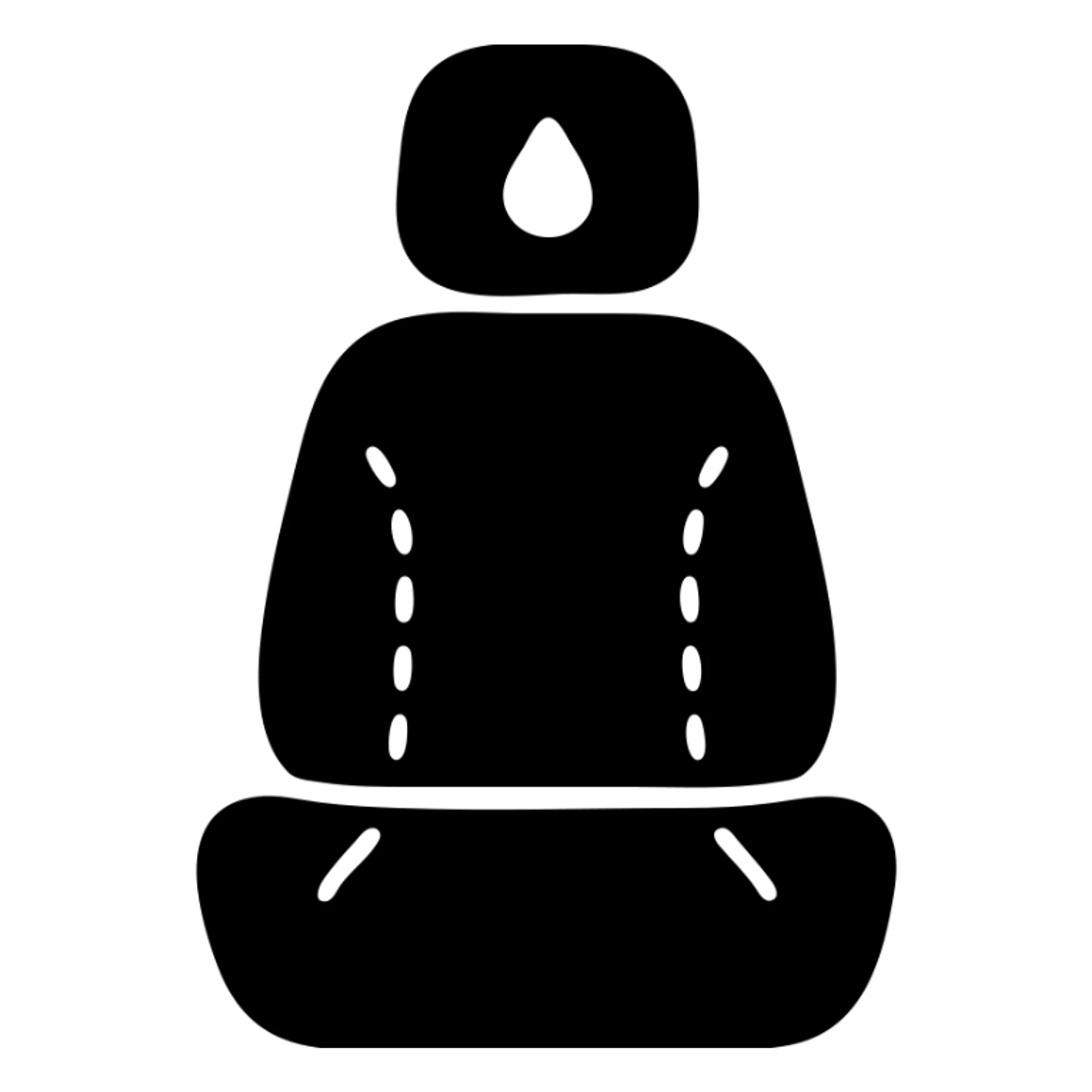 solid icon of a premium matte black car seat with a small droplet or shield on the headrest, subtle elegant stitching, minimal and elegant sticker