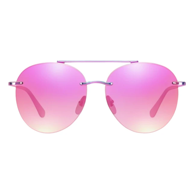 Y2K iridescent pink frameless sunglasses, cyber aesthetic, transparent gradient lens, futuristic sticker