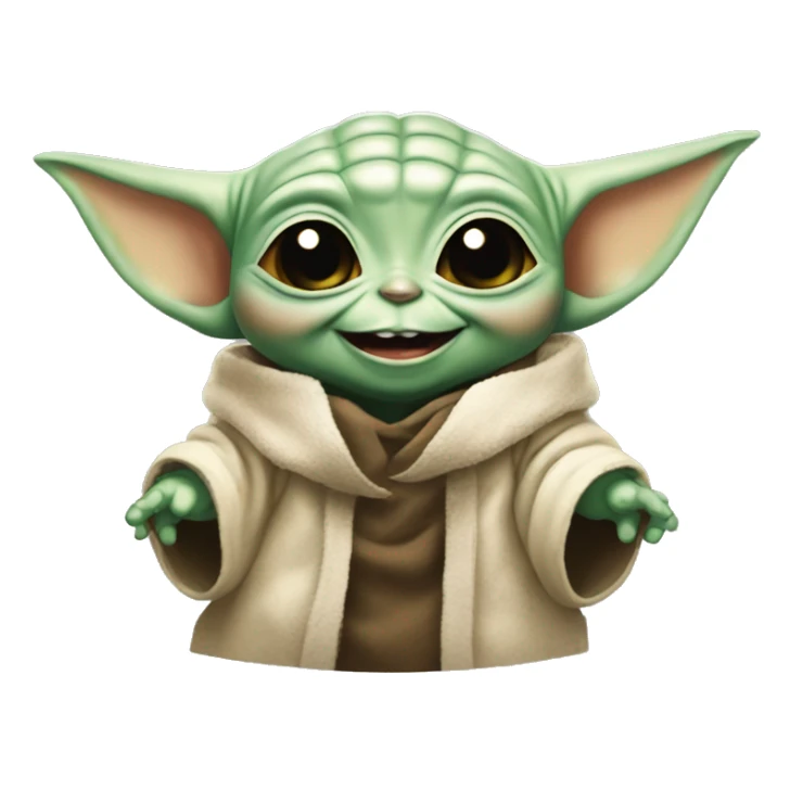 Baby Yoda smiles with giant smile sticker