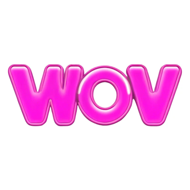 Pink neon sign with the word WOW sticker
