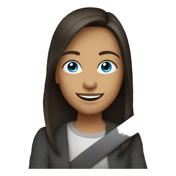 Blue eyed straight haired brunette girl smiling in car interior sticker