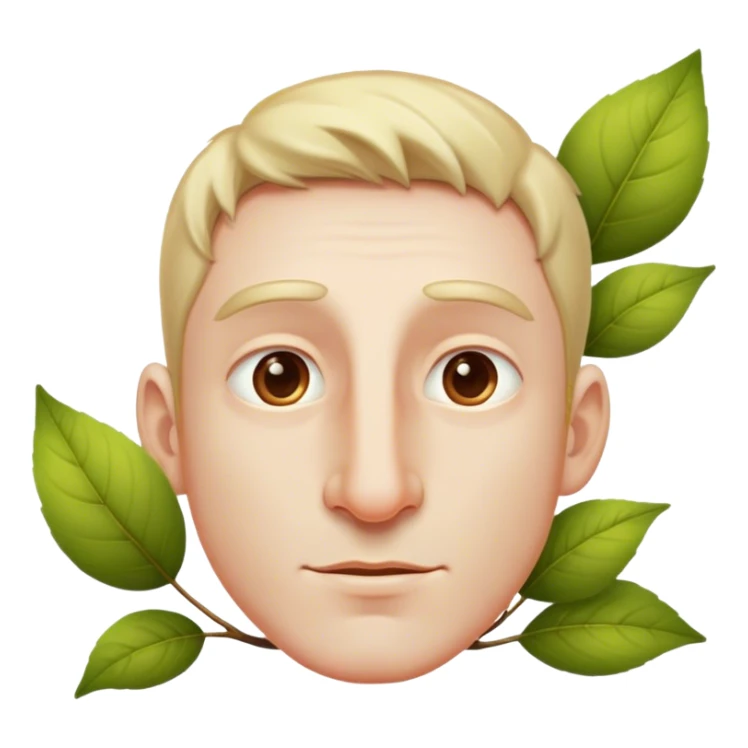man with white test, light leaves, a little big nose sticker