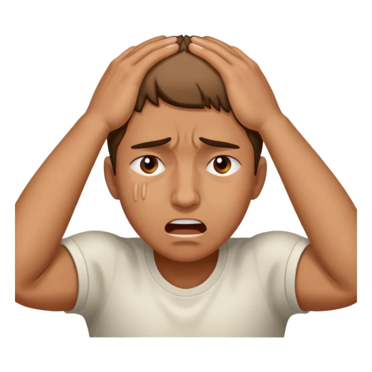 Face clutching head in agony and pain, suffering expression, hands gripping head sticker