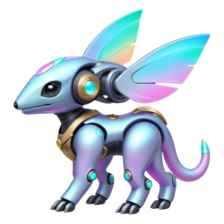 Mechanical Nebulae Pastel Hot Exotic Lush Warm Cute Adorable Colorful Shiny Iridescent Futuristic Modern Cybernetic Protogen-Fakémon-Pokémon-creature-fusion (full body) sticker