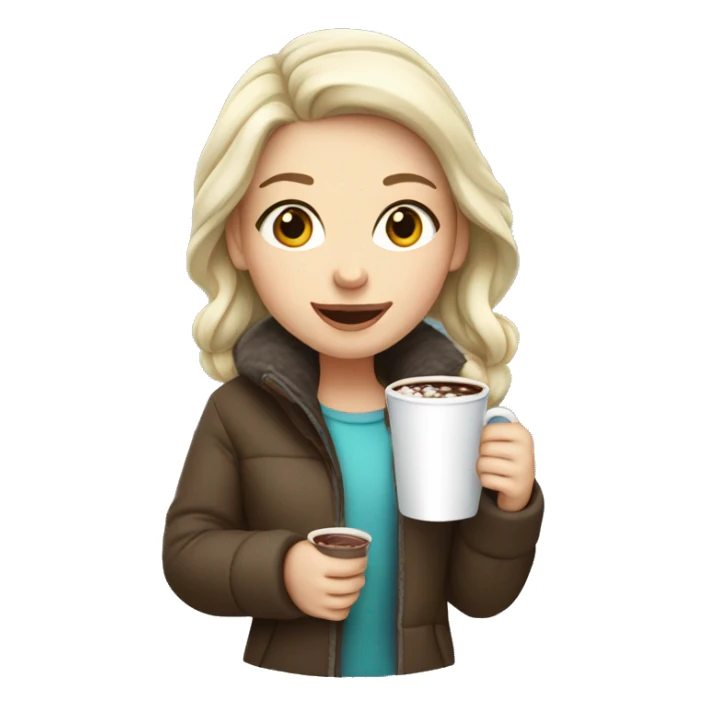 White Girl wearing winter jacket holding hot chocolate  sticker