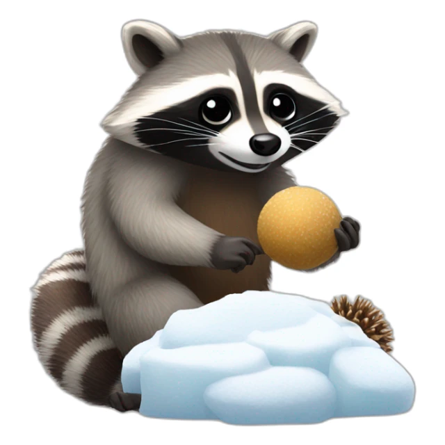raccoon making snowballs with hedgehog eating meat on it  sticker