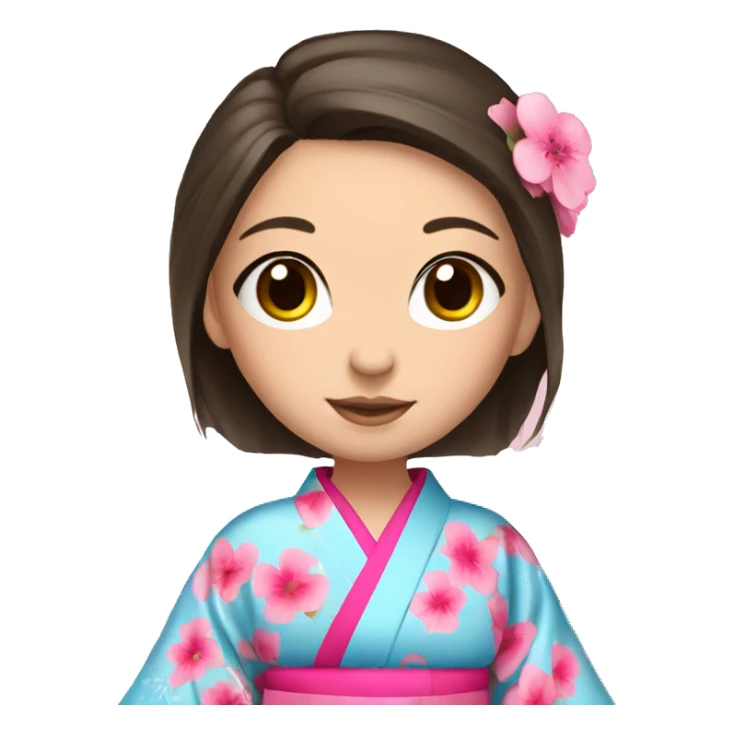 cute brunette girl with blue eyes in pink flower kimono sticker